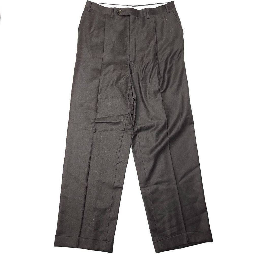 Canali Wool Dress Pants Mens 33x31 Tallia Delfino Super 120 Brown Pleated Cuffed